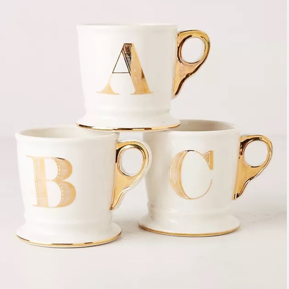 Anthropologie “ B “ Gold Monogram Coffee/Tea Mug NWOT - Picture 1 of 4